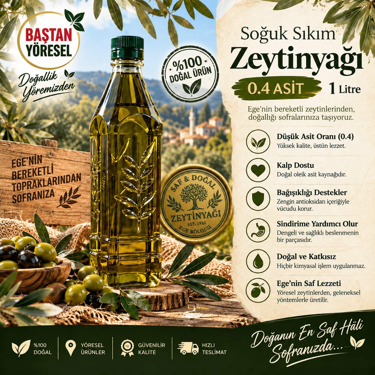 Soğuk Sıkım 0.4 Asit Zeytinyağı 1Lt