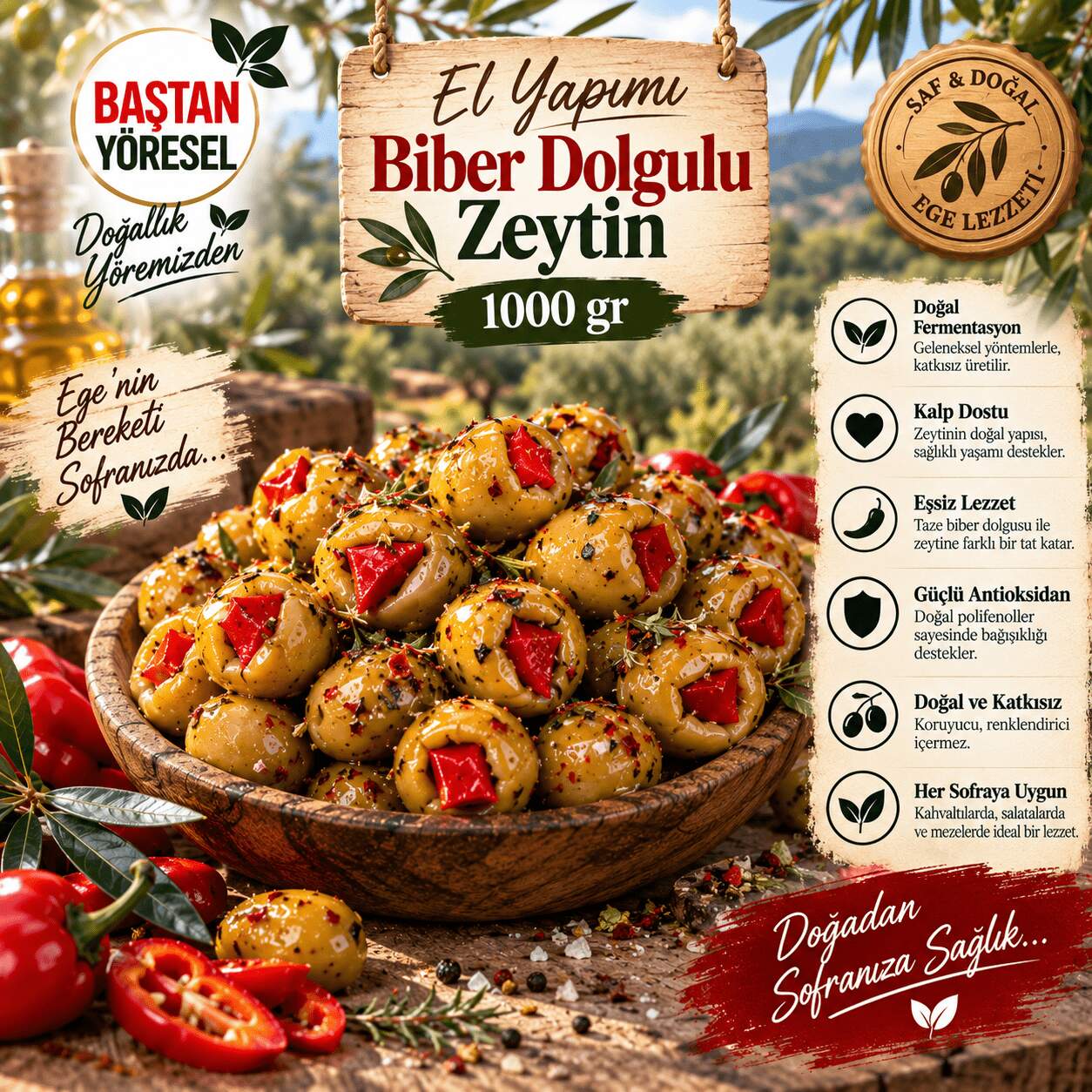 El Yapımı Biber Dolgulu Zeytin 1000gr