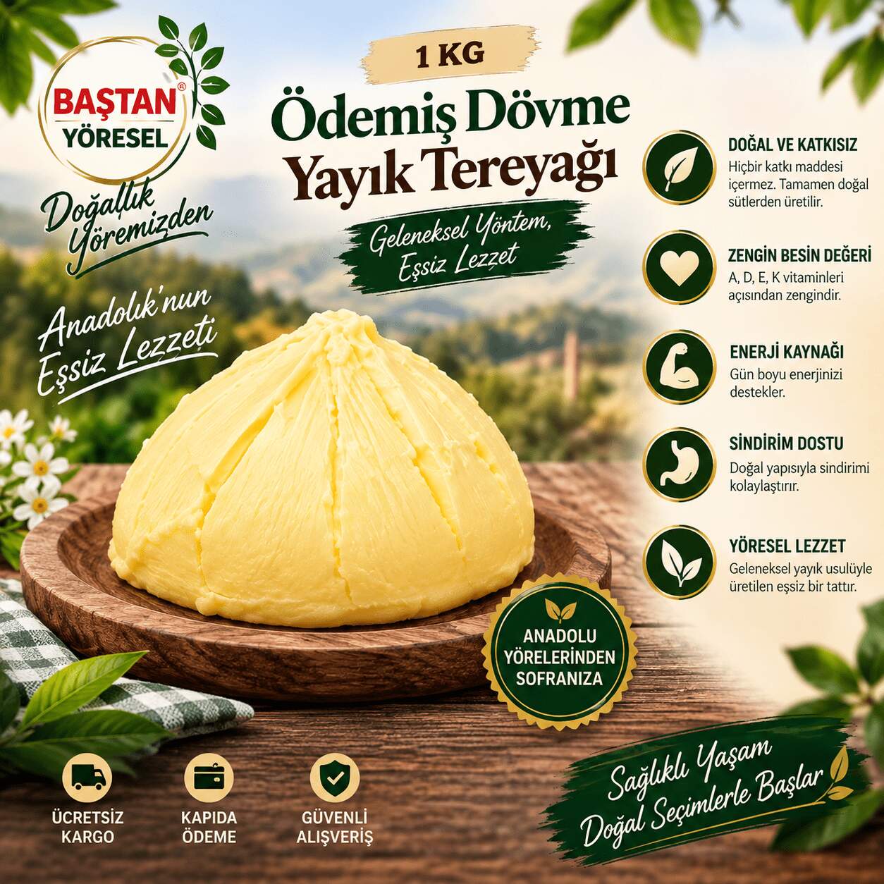 Ödemiş Dövme Yayık Tereyağı 1000gr