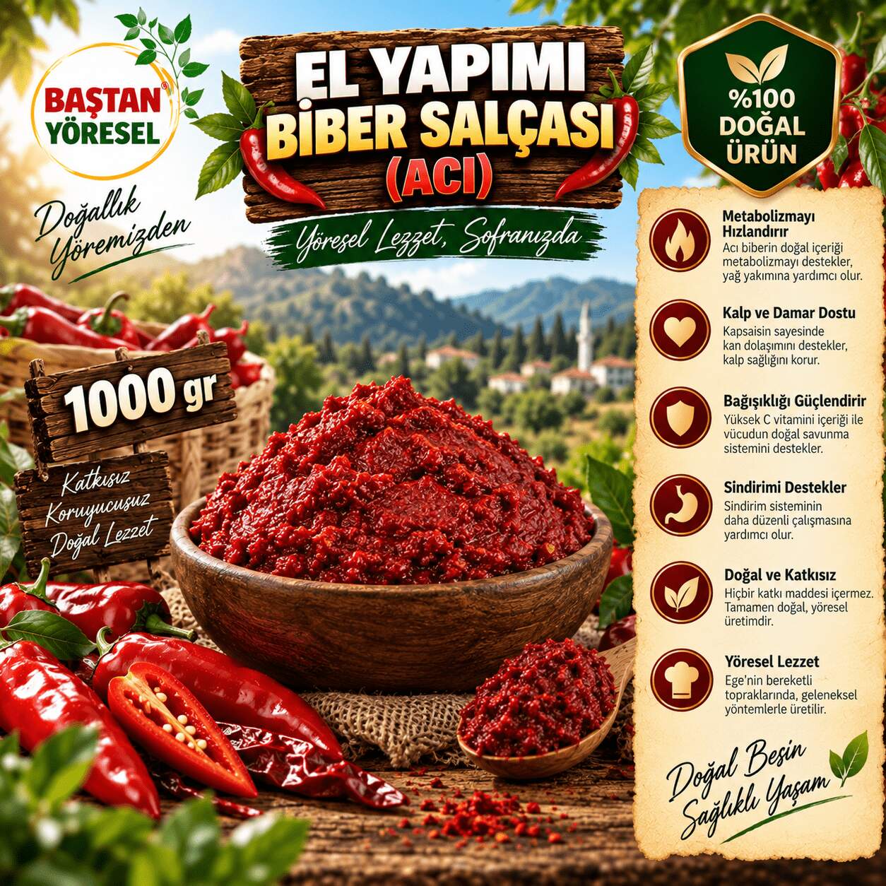El Yapımı Biber Salçası (Acı) 1000gr