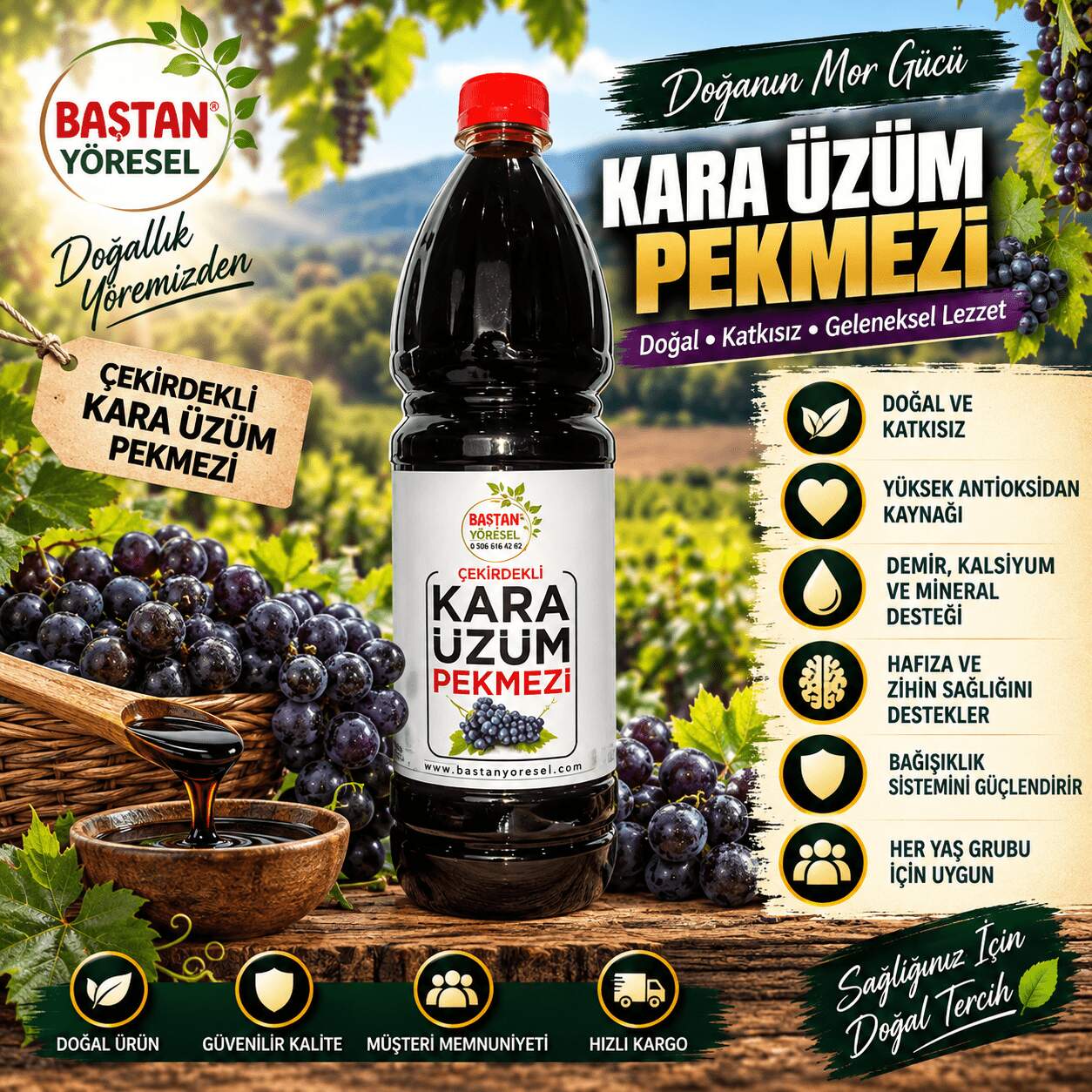 Salihli Çekirdekli Karaüzüm Pekmezi 1300gr