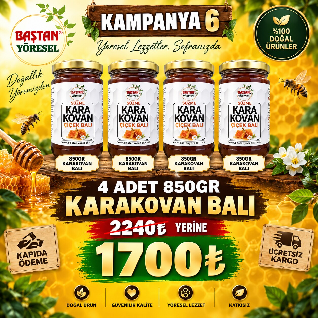 Kampanya 6 - 4 Adet 850gr Karakovan Balı