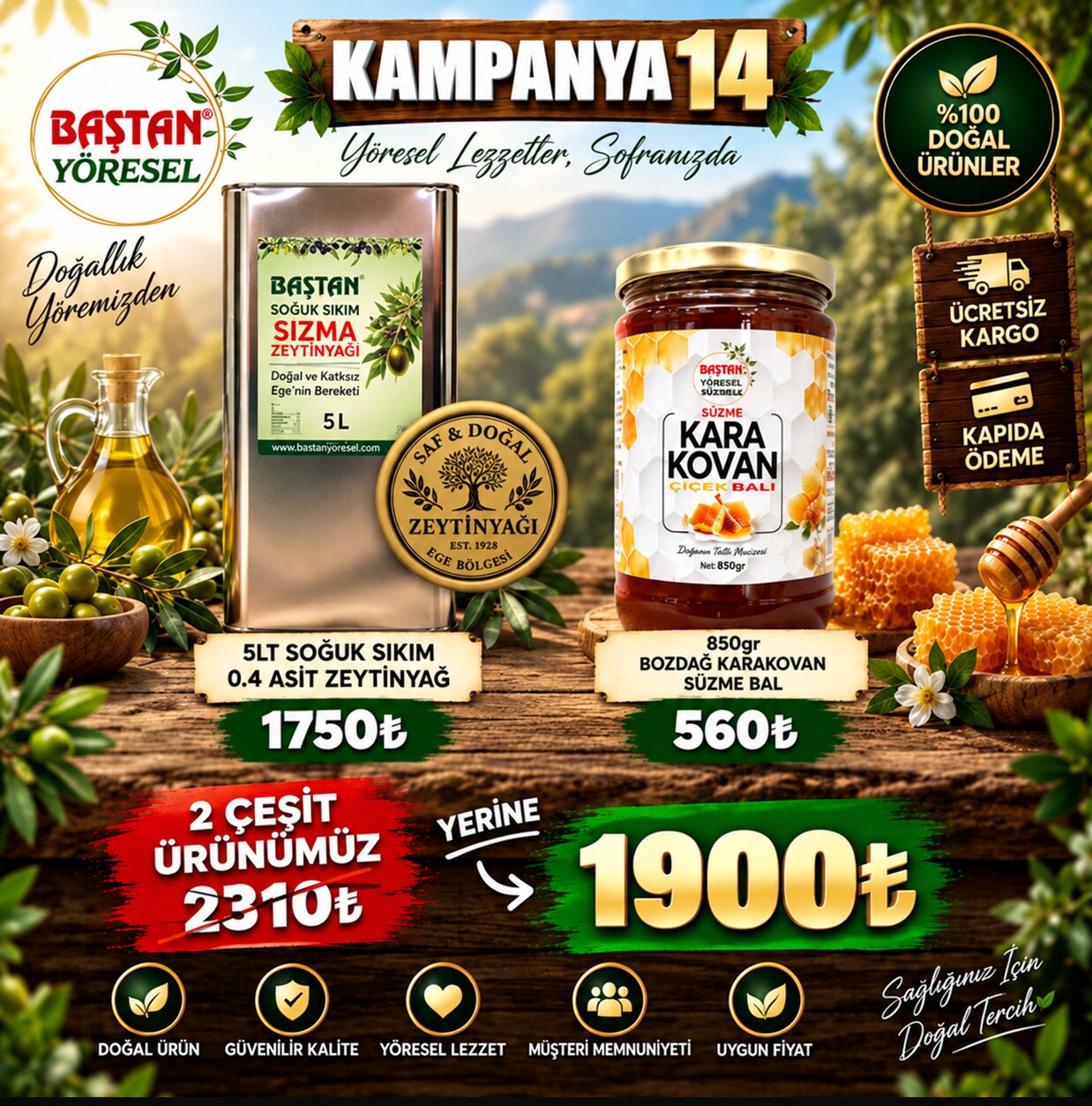 Kampanya 14 - 5lt Zeytinyağı ve 850gr Karakovan Bal Paketi