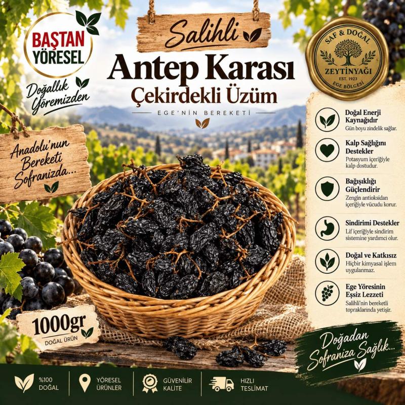 Salihli Antep Karası Çekirdekli Üzüm 1000gr