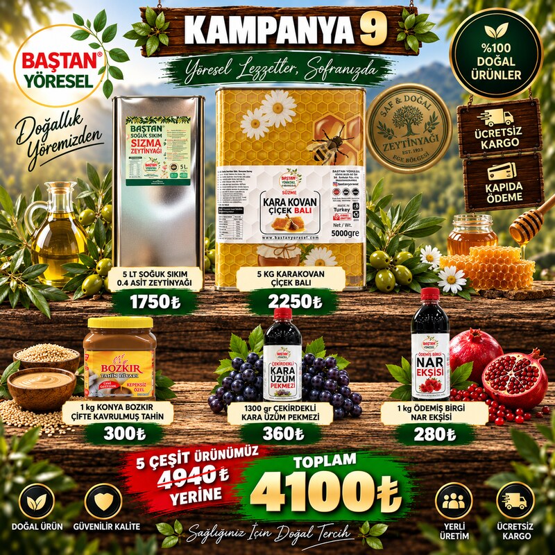 Kampanya 9 - Zeytinyağı, Karakovan Bal, Tahin, Pekmez ve Nar Ekşisi Paketi