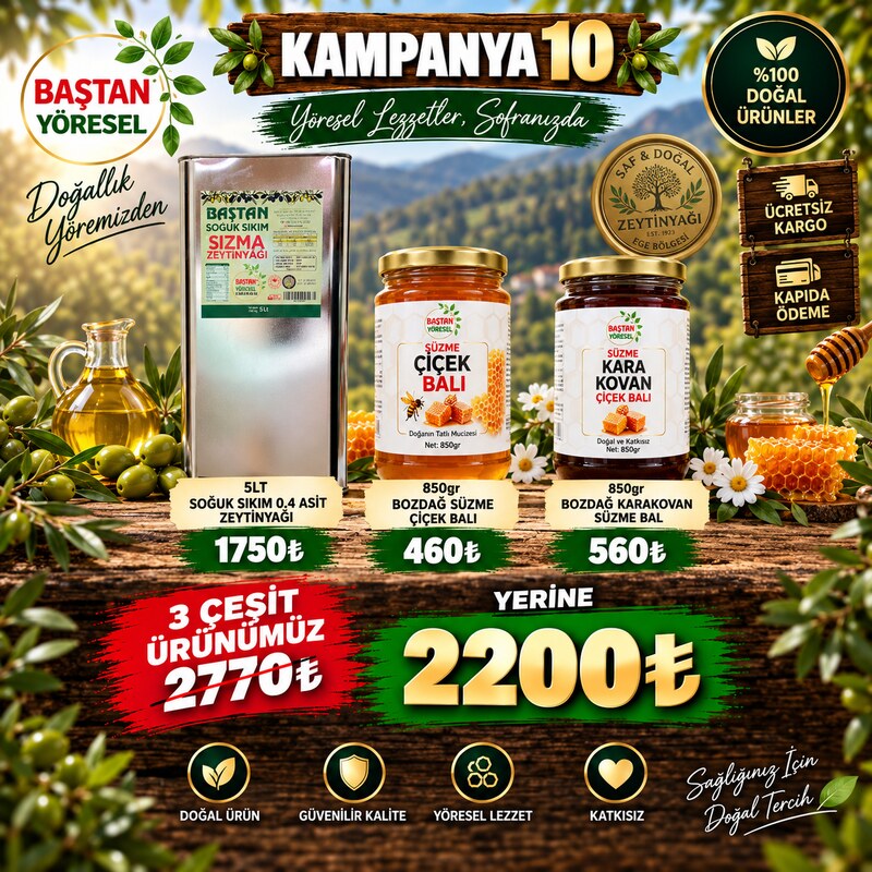 Kampanya 10 - 5lt Zeytinyağı, Çiçek Balı ve Karakovan Bal Paketi