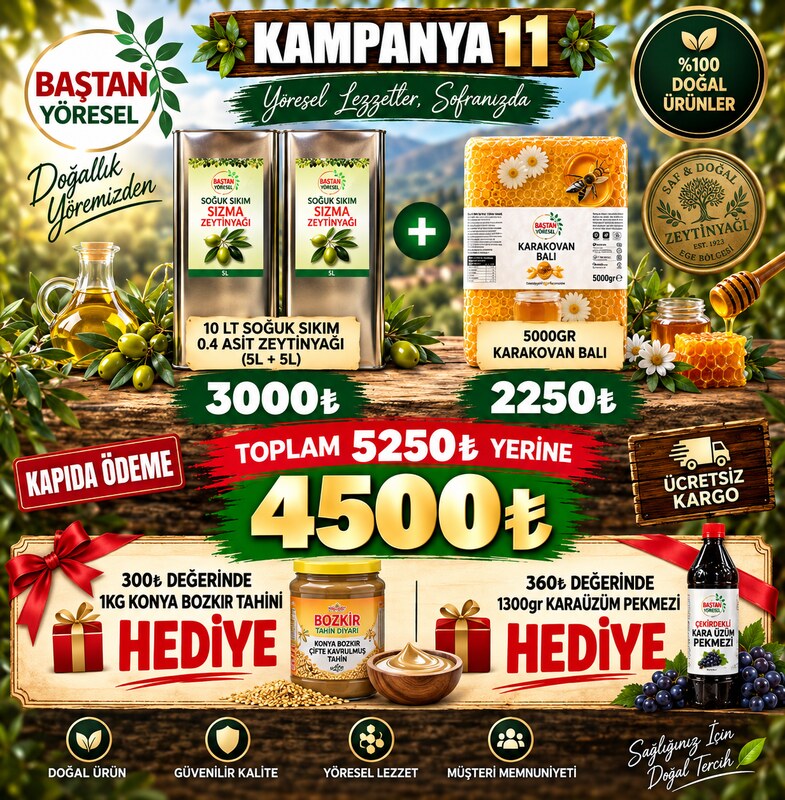 Kampanya 11 - 10lt Zeytinyağı ve 5kg Karakovan Balı, Tahin ve Pekmez Hediyeli
