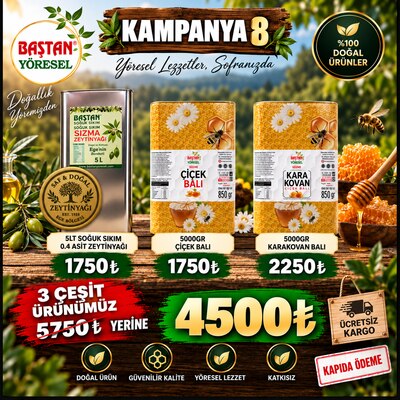 Kampanya 8 - 5lt Zeytinyağı, 5kg Çiçek Balı ve 5kg Karakovan Balı Paketi