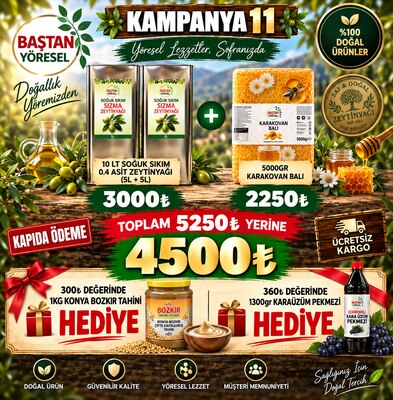 Kampanya 11 - 10lt Zeytinyağı ve 5kg Karakovan Balı, Tahin ve Pekmez Hediyeli